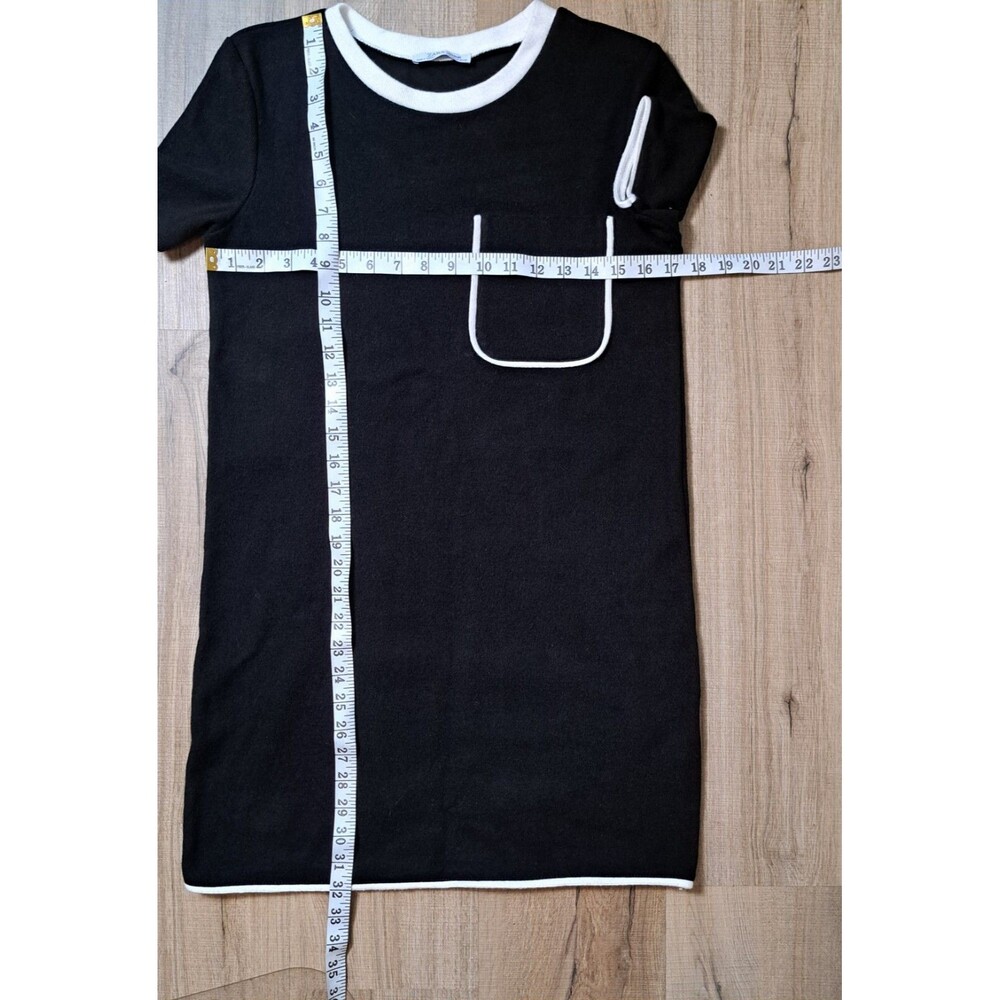 Zara Pocket T-Shirt Dress Size S Knit Short Sleeve Black with White Trim Modern - Picture 9 of 10